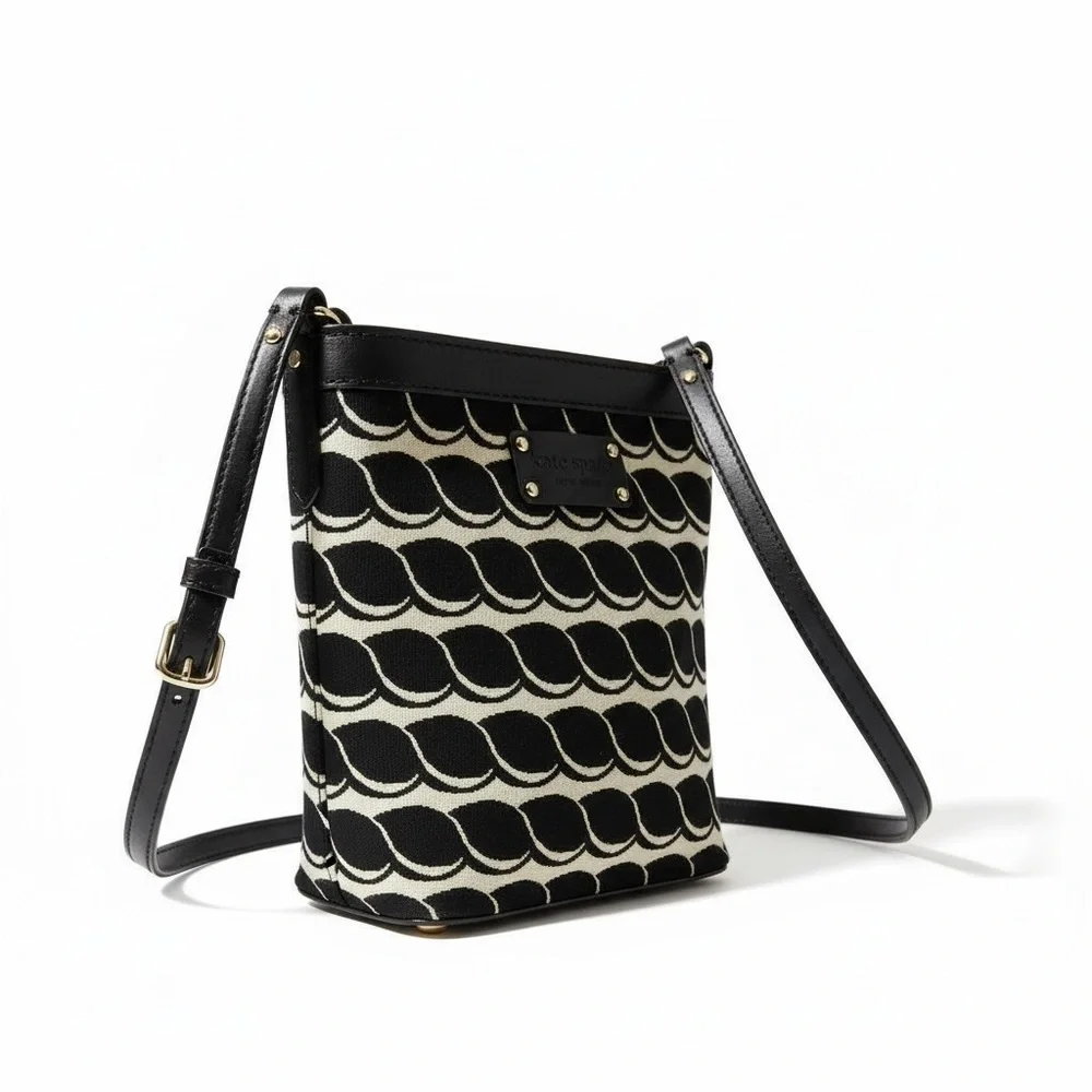 Kate Spade Navy Ivory Scallop Print Crossbody Bag Coated Canvas